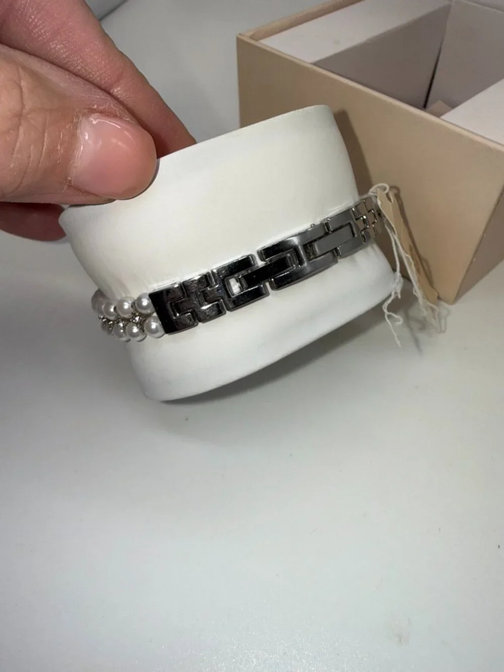 Adrienne Vittadini Women’s Pearl Crystal Watch Silver Tone Box Included
